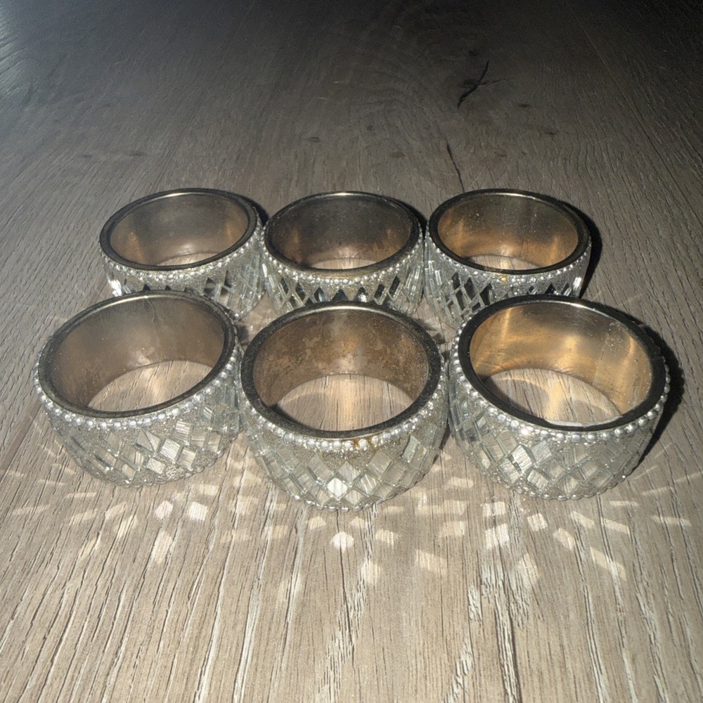 Set of‎ 6 Glamour Diamond Disco Ball Mirrored Tile Napkin Rings